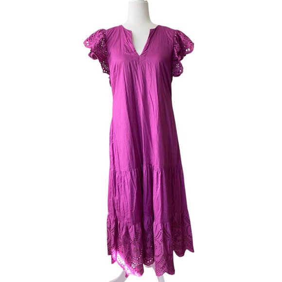 RAILS Gia Eyelet Dress in Berry 100% Cotton Boho Midi Dress Small Purple - Picture 4 of 11